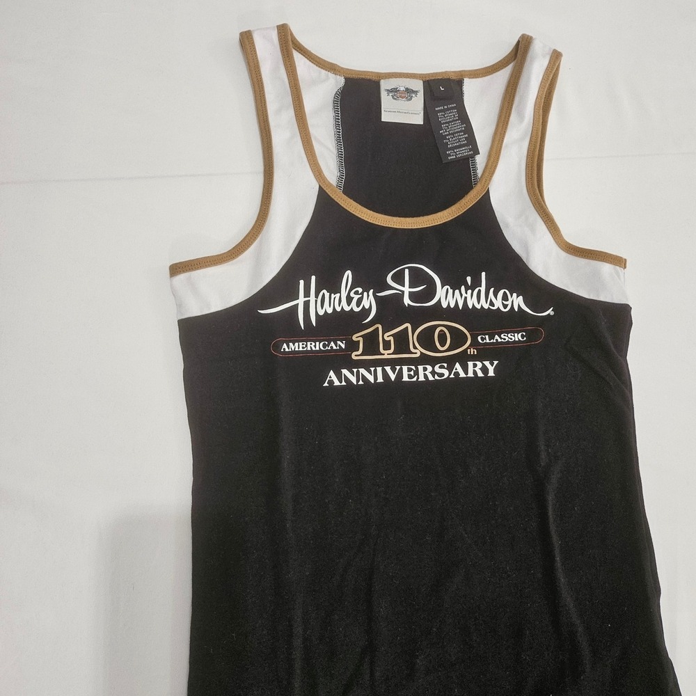 Harley-Davidson 110th Anniversary Tank Top Womens Large Black Colorblock Graphic